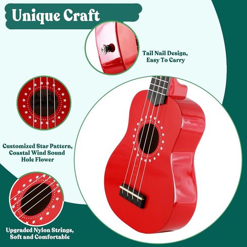 VANPHY Soprano ukulele for beginner kids with Gig Bag,21 Inch uke for Starter, Hawaiian Soprano Ukalalee Polishing adults, Basswood 21 Inch uke bundle with Strap Picks Songbook Cleaning Cloth (Red) in Kuwait