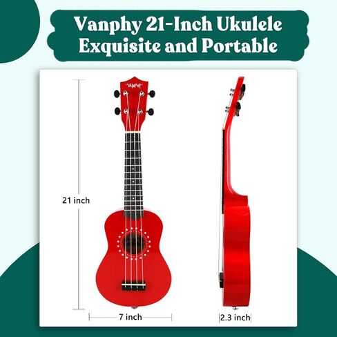 VANPHY Soprano ukulele for beginner kids with Gig Bag,21 Inch uke for Starter, Hawaiian Soprano Ukalalee Polishing adults, Basswood 21 Inch uke bundle with Strap Picks Songbook Cleaning Cloth (Red) in Kuwait