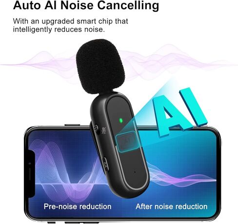 ميكروفون لافالير لاسلكي لجهاز iPhone iPad، 2 ميكروفون لجهاز iPhone مع علبة شحن، ميكروفون ذكي لإلغاء الضوضاء لاسلكي لتسجيل الفيديو، مدونة الفيديو، المقابلة، Tiktok، YouTube in Kuwait