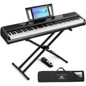 MUSTAR Digital Piano 88 Key Weighted with Stand, 88 Key Semi Weighted Keyboard Piano MEP-1100, Electric Piano Keyboard 88 Keys for Beginners, 2x25W Stereo Speakers, Case, Sustain Pedal, ABS, Black