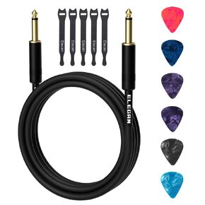Guitar Cable 6 Feet/2 Pack-Right Angle+Straight to Straight Instrument Cable-Gold Plated Nylon Braided-90 Degree 1/4 Inch TS Electric Bass Guitar Cord Amp Cable 6.35mm Male with 6 Guitar Picks+5 Ties