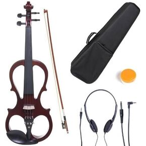 Cecilio 4/4 CEVN-1BK Solid Wood Electric/Silent Violin with Ebony Fittings in Style 1 - Full Size - Black Metallic
