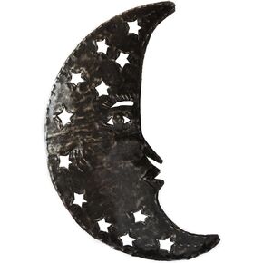 Le Primitif Galleries Haitian Recycled Steel Oil Drum Outdoor Decor, 9 by 14.5-Inch, Moon in Saudi Arabia