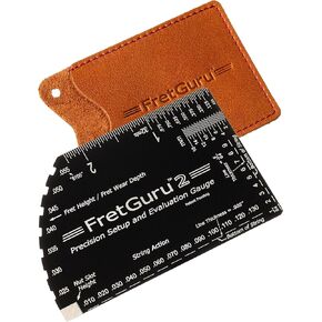 FretGuru METRIC+ 8 في 1 مقياس حركة الجيتار مسطرة الحنق الدقيقة - آلة CNC دقيقة، مصقولة بالألماس، مقياس ارتفاع سلسلة الجيتار - أداة Luthier مع حقيبة جلدية