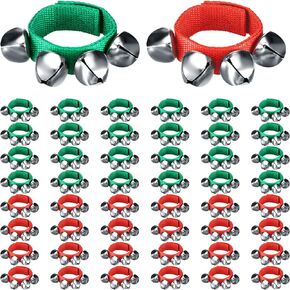Wettarn 50 Pcs Christmas Band Wrist Bells Bracelets Musical Ankle Bells Rhythm Instrument Percussion Wrist Shaking Jingle Bells Orchestra Rattles Christmas Party Decoration Favors (Red, Green) in Kuwait