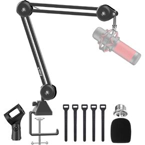Boom Arm, Aveek Foldable Desktop Mic Boom Arm Fully Adjustable Scissor 360°Rotatable Microphone Arm Stand with Desk Mount Microphone Clip 3/8" - 5/8" Adapter for Blue Yeti Snowball HyperX QuadCast