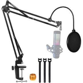 White Hyperx Quadcast Boom Arm, Compatible with HyperX Quadcast S Mic, Microphone Adjustable White Stand