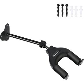 RANMING Guitar Wall Hook Hanger ,Metal Base Wall Mount Hangers, lengthen Auto Locking Guitar Hangers accommodates many styles instrument Display (Black)