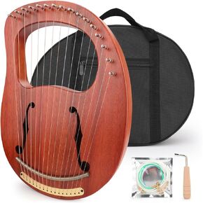 Lyre harp، 19 سلسلة من الماهوجني Lyre Harps للبالغين والأطفال المبتدئين مع حقيبة أزعج ضبط مفتاح ربط حزام أسود أوتار بديلة in Kuwait