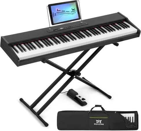 MUSTAR Digital Piano 88 Key Weighted with Stand, 88 Key Semi Weighted Keyboard Piano MEP-1100, Electric Piano Keyboard 88 Keys for Beginners, 2x25W Stereo Speakers, Case, Sustain Pedal, ABS, Black in Kuwait