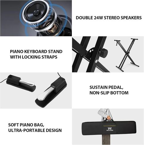 MUSTAR Digital Piano 88 Key Weighted with Stand, 88 Key Semi Weighted Keyboard Piano MEP-1100, Electric Piano Keyboard 88 Keys for Beginners, 2x25W Stereo Speakers, Case, Sustain Pedal, ABS, Black in Kuwait
