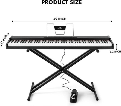 MUSTAR Digital Piano 88 Key Weighted with Stand, 88 Key Semi Weighted Keyboard Piano MEP-1100, Electric Piano Keyboard 88 Keys for Beginners, 2x25W Stereo Speakers, Case, Sustain Pedal, ABS, Black in Kuwait