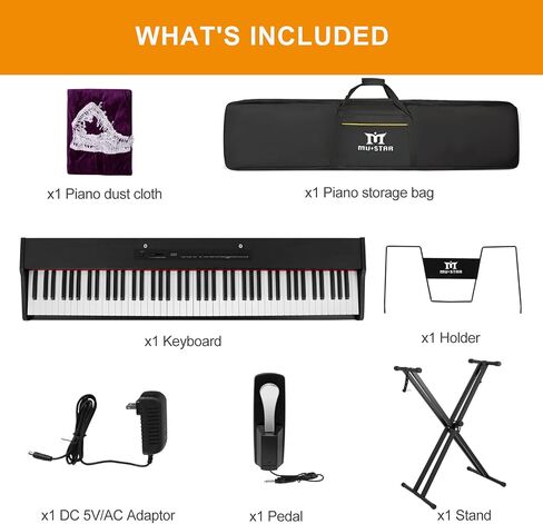MUSTAR Digital Piano 88 Key Weighted with Stand, 88 Key Semi Weighted Keyboard Piano MEP-1100, Electric Piano Keyboard 88 Keys for Beginners, 2x25W Stereo Speakers, Case, Sustain Pedal, ABS, Black in Kuwait