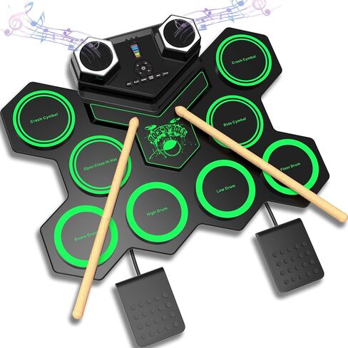 Portable Electronic Drum Set, MAZAHEI 9 Pads Electric Drum Kit with Dual Build-in Speaker, Kick Pedals, Drum Sticks, Ideal Gifts for Kids Beginners, Birthday & Christmas in Saudi Arabia