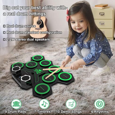 Portable Electronic Drum Set, MAZAHEI 9 Pads Electric Drum Kit with Dual Build-in Speaker, Kick Pedals, Drum Sticks, Ideal Gifts for Kids Beginners, Birthday & Christmas in Saudi Arabia