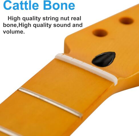 رقبة جيتار كهربائي من خشب القيقب الكندي 22 فريت، لون مصفر غير لامع، شريط خلفي مرصع بشريط الظربان، نصف قطر لوحة الأصابع 14 بوصة، صامولة عظمية in Kuwait