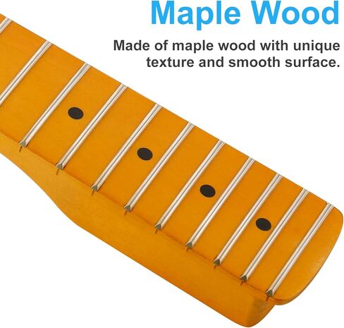 رقبة جيتار كهربائي من خشب القيقب الكندي 22 فريت، لون مصفر غير لامع، شريط خلفي مرصع بشريط الظربان، نصف قطر لوحة الأصابع 14 بوصة، صامولة عظمية in Kuwait