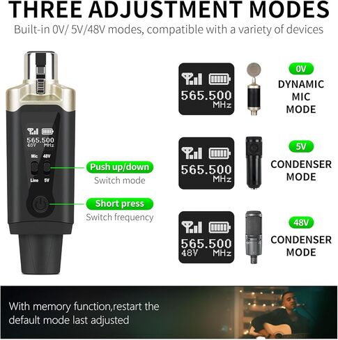 جهاز إرسال واستقبال XLR لاسلكي من Kadjuh UHF وجهاز استقبال إرسال جيتار لاسلكي، محول ميكروفون قابل لإعادة الشحن 16 قناة نطاق 196 قدم للميكروفون الديناميكي، خلاط الصوت، باس الجيتار الكهربائي in Kuwait