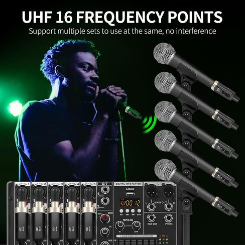 جهاز إرسال واستقبال XLR لاسلكي من Kadjuh UHF وجهاز استقبال إرسال جيتار لاسلكي، محول ميكروفون قابل لإعادة الشحن 16 قناة نطاق 196 قدم للميكروفون الديناميكي، خلاط الصوت، باس الجيتار الكهربائي in Kuwait