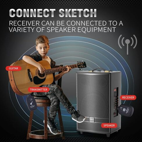 نظام جيتار لاسلكي من bairutong، جهاز استقبال إرسال جيتار لاسلكي، جهاز استقبال إرسال رقمي مدمج ببطارية ليثيوم قابلة لإعادة الشحن، 4 قنوات للجيتار الكهربائي والكمان in Kuwait