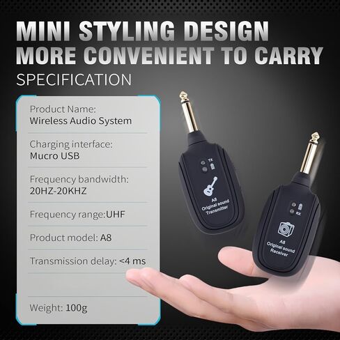 نظام جيتار لاسلكي من bairutong، جهاز استقبال إرسال جيتار لاسلكي، جهاز استقبال إرسال رقمي مدمج ببطارية ليثيوم قابلة لإعادة الشحن، 4 قنوات للجيتار الكهربائي والكمان in Kuwait