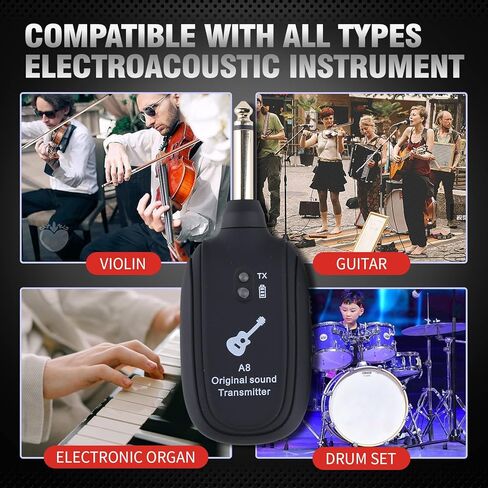 نظام جيتار لاسلكي من bairutong، جهاز استقبال إرسال جيتار لاسلكي، جهاز استقبال إرسال رقمي مدمج ببطارية ليثيوم قابلة لإعادة الشحن، 4 قنوات للجيتار الكهربائي والكمان in Kuwait