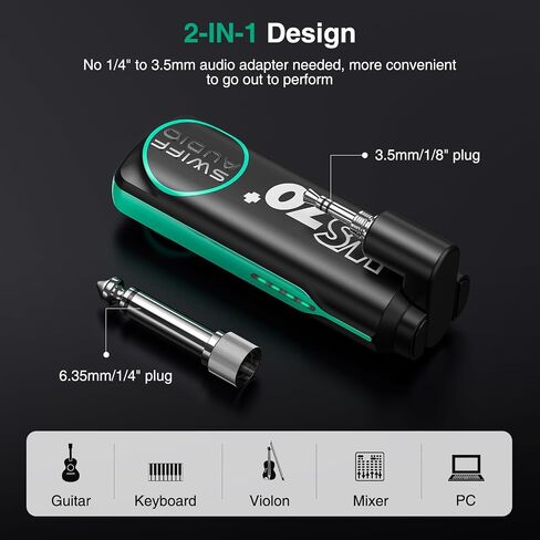 POGOLAB UHF Wireless Guitar System, Rechargeable Wireless Guitar Transmitter Receiver, 6.35mm & 3.5mm 2 in 1 Plug, 10 Channels Digital Audio Wireless System for Electric Guitars, Bass in Kuwait