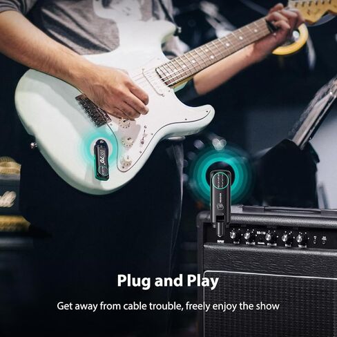 POGOLAB UHF Wireless Guitar System, Rechargeable Wireless Guitar Transmitter Receiver, 6.35mm & 3.5mm 2 in 1 Plug, 10 Channels Digital Audio Wireless System for Electric Guitars, Bass in Kuwait