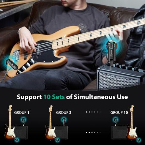 POGOLAB UHF Wireless Guitar System, Rechargeable Wireless Guitar Transmitter Receiver, 6.35mm & 3.5mm 2 in 1 Plug, 10 Channels Digital Audio Wireless System for Electric Guitars, Bass in Kuwait