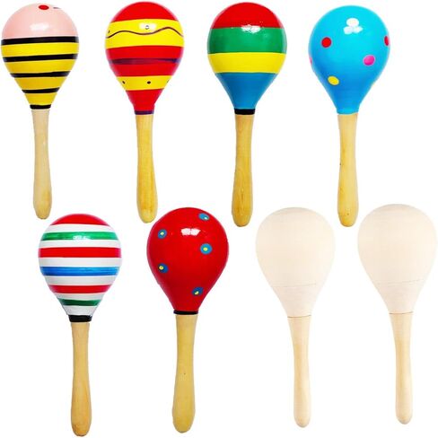 ماراكاس خشبية من Darovly 6 قطع (لون عشوائي) + قطعتان من الماراكاس الخشبية التي تصممها بنفسك غير مكتملة بطلاء يدوي لالحرف اليدوية المكسيكية فيستا سينكو دي مايو أو هدايا كرنفال (7.87 بوصة / 20 سم) in Kuwait