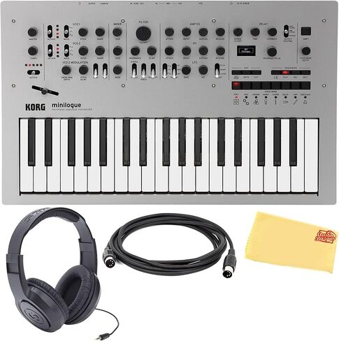 مجموعة كورج مينيلوج التناظرية متعددة الألحان مع كابل MIDI، وسماعات الرأس، وقماش تلميع أوستن بازار in Kuwait
