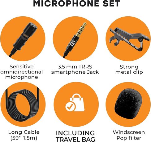 ميكروفون لافالير سلكي بمشبك على طية صدر السترة لهواتف ايفون واندرويد الذكية، ميكروفون متعدد الاتجاهات للتسجيل مع مشبك لمدوني الفيديو والمدونين in Kuwait