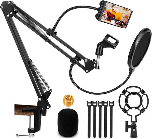 Microphone Stand, RenFox Adjustable Mic Stand Desk Suspension Scissor Arm Mic Boom Arm for Blue Yeti, Snowball & Other Mics for Professional Streaming, Voice-Over, Recording, Games in Kuwait
