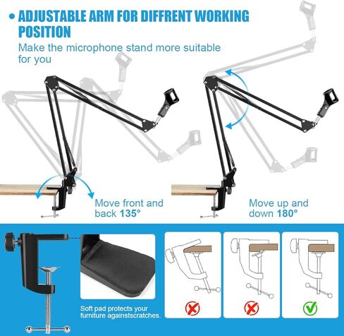Microphone Stand, RenFox Adjustable Mic Stand Desk Suspension Scissor Arm Mic Boom Arm for Blue Yeti, Snowball & Other Mics for Professional Streaming, Voice-Over, Recording, Games in Kuwait