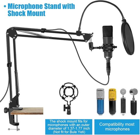 Microphone Stand, RenFox Adjustable Mic Stand Desk Suspension Scissor Arm Mic Boom Arm for Blue Yeti, Snowball & Other Mics for Professional Streaming, Voice-Over, Recording, Games in Kuwait