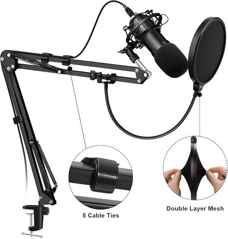 Microphone Stand, RenFox Adjustable Mic Stand Desk Suspension Scissor Arm Mic Boom Arm for Blue Yeti, Snowball & Other Mics for Professional Streaming, Voice-Over, Recording, Games in Kuwait
