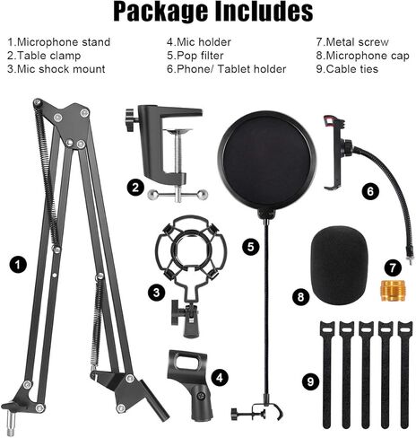 Microphone Stand, RenFox Adjustable Mic Stand Desk Suspension Scissor Arm Mic Boom Arm for Blue Yeti, Snowball & Other Mics for Professional Streaming, Voice-Over, Recording, Games in Kuwait