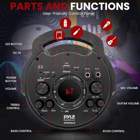 Pyle Portable Bluetooth PA Speaker System - 800W Indoor/Outdoor Bluetooth Speaker Portable System w/TWS, Recorder, Microphone in, Party Lights, USB SD Card Reader, FM Radio, Carry Handle PPHP62LB in Saudi Arabia