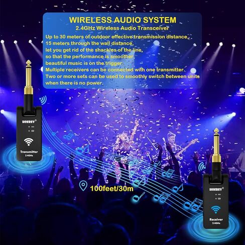 هوريف ملحقات الجيتار الكهربائي 2.4 جيجاهرتز، حامل جيتار باس لاسلكي، نظام ارسال واستقبال 4 قنوات لمكبر الصوت الكهربائي اللاسلكي مع بطارية ليثيوم قابلة لاعادة الشحن in Kuwait