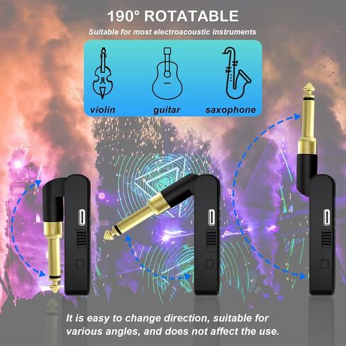 هوريف ملحقات الجيتار الكهربائي 2.4 جيجاهرتز، حامل جيتار باس لاسلكي، نظام ارسال واستقبال 4 قنوات لمكبر الصوت الكهربائي اللاسلكي مع بطارية ليثيوم قابلة لاعادة الشحن in Kuwait