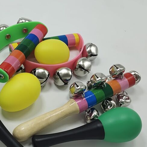 Shaker Musical Instruments Music Party Favor Learning Percussion Toy including 2 handle sleigh bell 2 plastic egg shakers 2 hand jingle bells and 2 Maracas Rattles Egg Shaker in Saudi Arabia