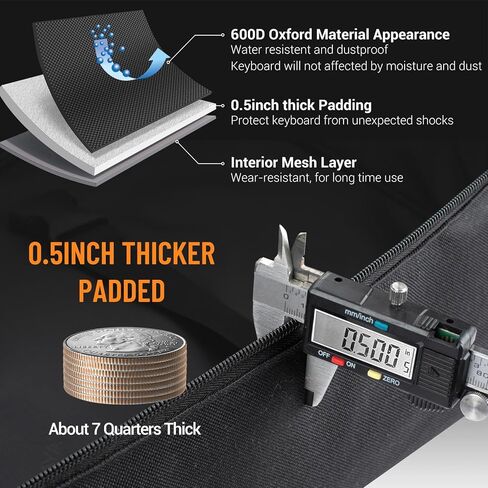 CAHAYA 61 Key Keyboard Case Electric Keyboard Piano Gig Bag Portable 600D Oxford Cloth 12mm/0.5inch Thick Padded Case with Side Handles and Adjustable Shoulder Straps CY0315 in Kuwait