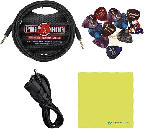 Orange Amps Crush 12-12W 1x6 Guitar Combo Amp Black Bundle مع كابل أداة منسوج أسود خنزير خنزير، محول التيار المتردد لإمداد الطاقة، 12x ملتقطات حاجز وقماش تلميع الصوت السائل in Kuwait