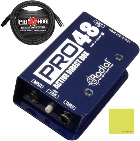 حزمة الصندوق المباشر النشط Radial Engineering Pro48 مع كابل ميكروفون Pig Hog وقطعة قماش سائلة لتلميع الصوت in Saudi Arabia