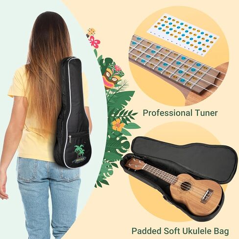 مجموعة CAHAYA Concert Ukulele للمبتدئين مقاس 23 بوصة مع حقيبة أزعج، وحزام قوس قزح، وملصقات لوحة الفريتس، ​​لكل من البالغين والأطفال، سبيلي، موديل CY0070 in Kuwait