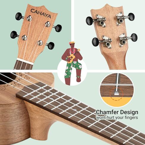 مجموعة CAHAYA Concert Ukulele للمبتدئين مقاس 23 بوصة مع حقيبة أزعج، وحزام قوس قزح، وملصقات لوحة الفريتس، ​​لكل من البالغين والأطفال، سبيلي، موديل CY0070 in Kuwait