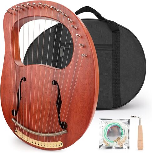 Lyre harp، 19 سلسلة من الماهوجني Lyre Harps للبالغين والأطفال المبتدئين مع حقيبة أزعج ضبط مفتاح ربط حزام أسود أوتار بديلة in Kuwait
