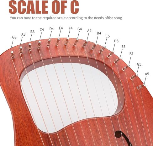 Lyre harp، 19 سلسلة من الماهوجني Lyre Harps للبالغين والأطفال المبتدئين مع حقيبة أزعج ضبط مفتاح ربط حزام أسود أوتار بديلة in Kuwait