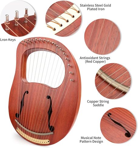 Lyre harp، 19 سلسلة من الماهوجني Lyre Harps للبالغين والأطفال المبتدئين مع حقيبة أزعج ضبط مفتاح ربط حزام أسود أوتار بديلة in Kuwait