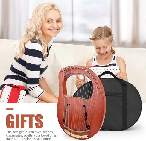 Lyre harp، 19 سلسلة من الماهوجني Lyre Harps للبالغين والأطفال المبتدئين مع حقيبة أزعج ضبط مفتاح ربط حزام أسود أوتار بديلة in Kuwait